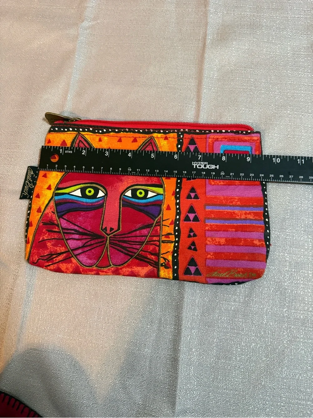 Laurel Burch Red and Orange Cat Art Cosmetic Pouch with Multicolor Accents